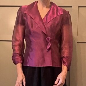 Alex Evenings Fuchsia Formal Evening Blazer Jacket Metallic Sheer Size Small